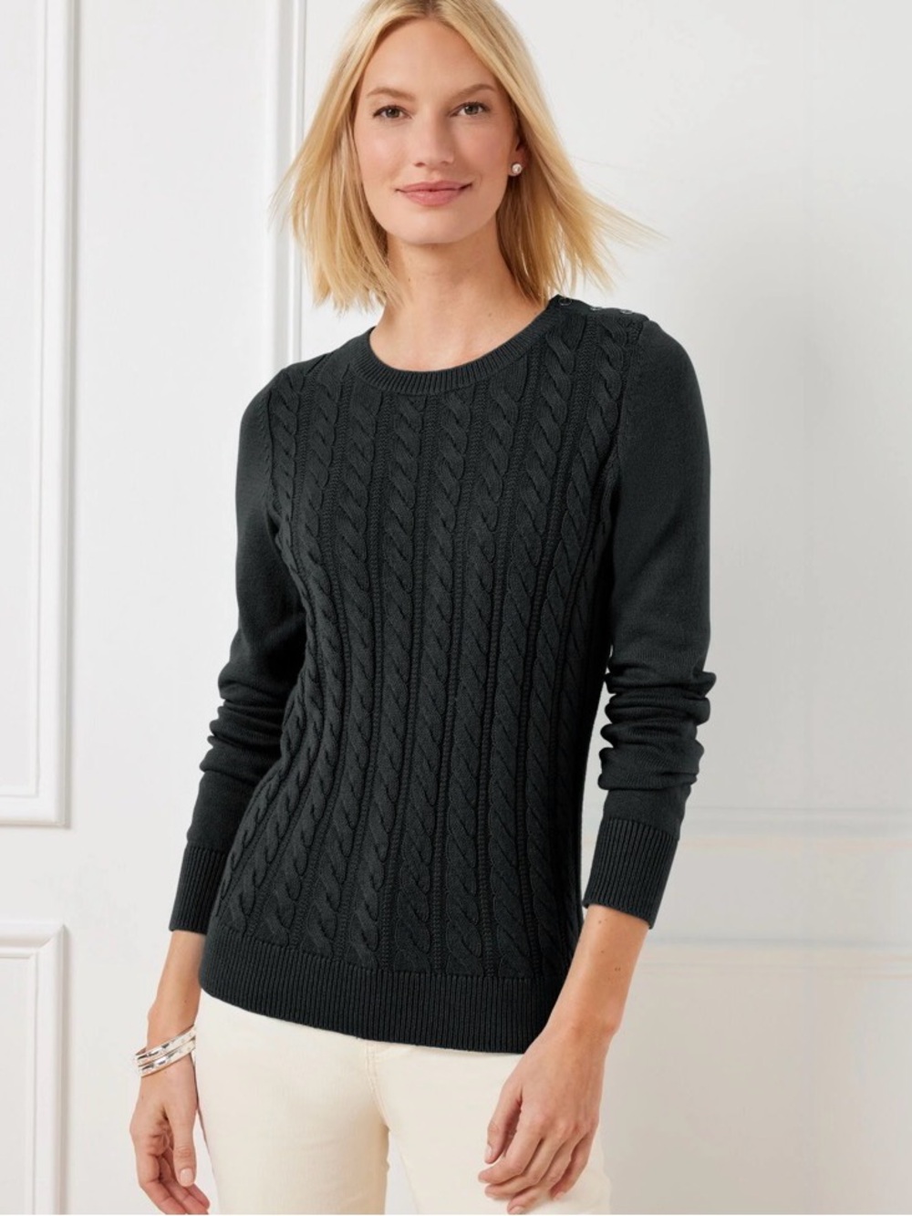 Talbots Cable Knit Boatneck Pullover Sweater. 100% Cotton XL